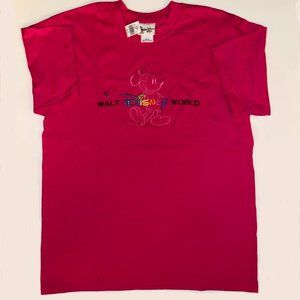 NEW Walt Disney World Mickey Mouse Embroidered Hot Pink T-Shirt in Size Medium
